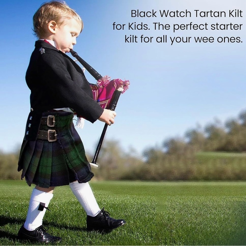 Kids Scottish Design Clan Black Watch Tartan Kilt Hook & Loop Closure Sz 3-4 - Picture 2 of 10